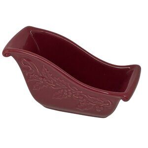 Longaberger Nature’s Garland Paprika Red Sleigh Dish 7.5" Christmas Ceramic Bowl